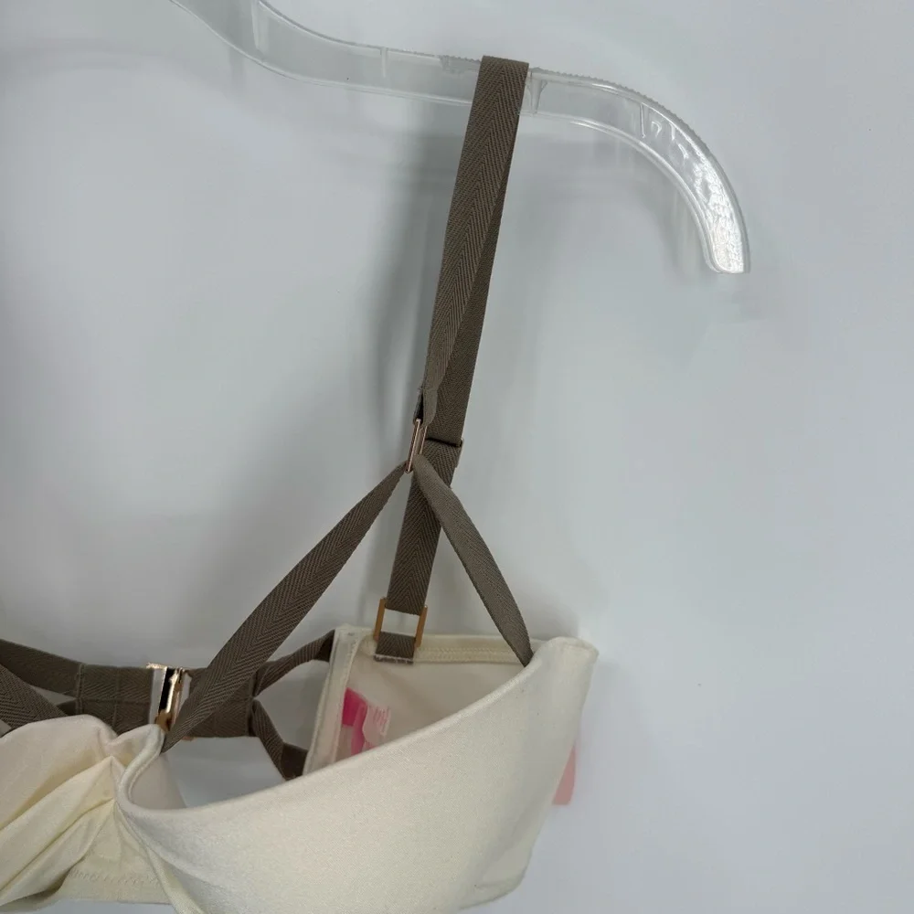 Victoria’s Secret NWT Bikini swim top Size 34DD Cream/tan Ruched Satin - Picture 7 of 11
